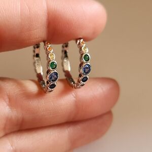 New 925 Silver Multicolored Gemstones Diamond  Hoop Earrings for Women